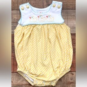 SHRIMP & GRITS DUCK YELLOW GINGHAM BUBBLE ROMPER- SIZE  18 months